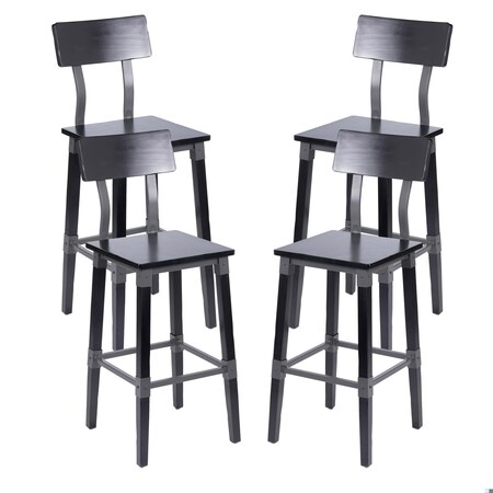 Flash Furniture Jackson Commercial Grade Rustic Black Industrial Wood Dining Barstool, 4PK 4-XU-DG-W0236B-BLK-GG